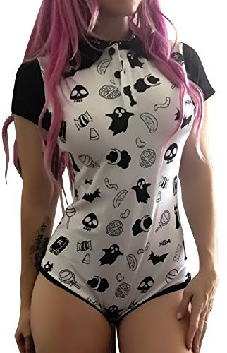 LittleForBig body bébé pour les adultes amoureux des couches (ABDL) barboteuse avec une ouverture à l’entrejambe comme pyjama-Halloween M