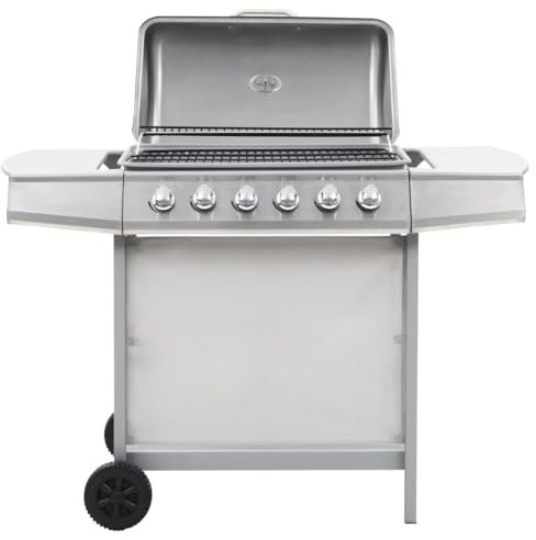 vidaXL Gasgrill mit 6 Flammen Edelstahl Silbern