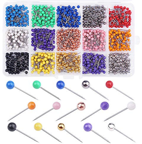 900 Stücke Stecknadeln Set, 15 Farben Pinnadeln, Push Pins, Kopf Nadeln für Weltkarte, Pinnwand, Basteln