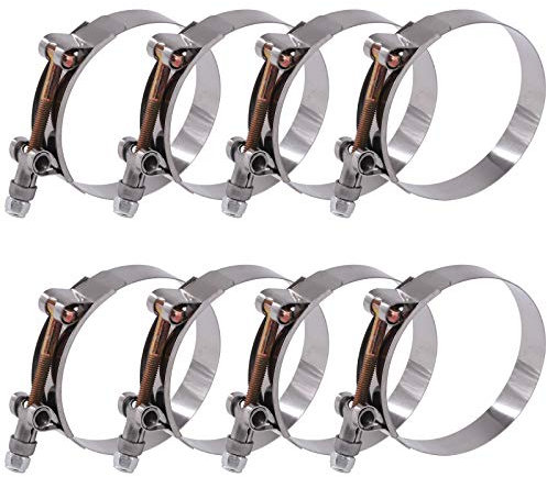 Glarks 8Pcs 76-84mm Stainless Steel T-Bolt Hose Clamps Turbo Intake Soft Hose Intercooler Clamps
