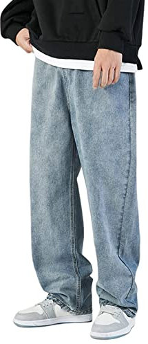Sawmew Herren Jeans Hosen Y2K Baggy Hip Hop Jeans Gerades Bein Gewaschene Vintage Denim Hosen Teenager Jungen Skateboard Hosen Streetwear (Color : Blue, Size : M)