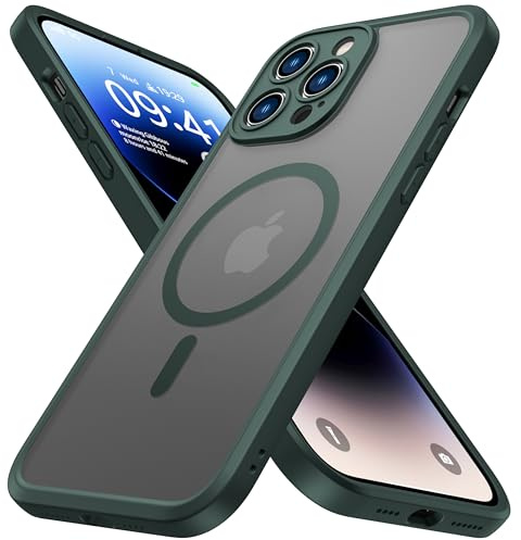 ImpactStrong Magnetic Case for iPhone 14 Pro [Compatible with MagSafe] [Anti-Fingerprint] [Military Grade Protection] Shockproof Translucent Matte Phone Cover - Dark Green