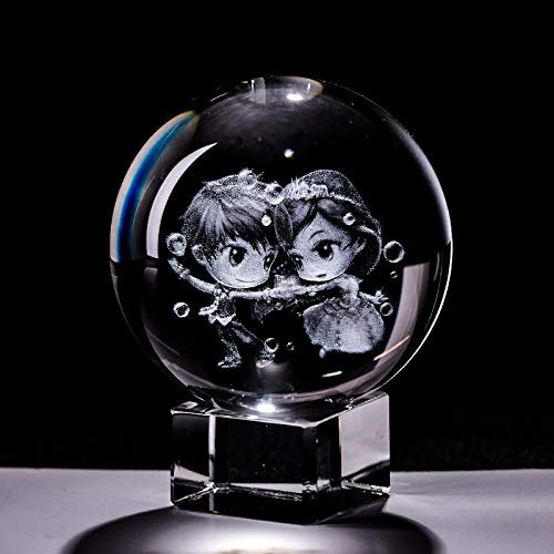 Esfera de Cristal 6CM Bola de Cristal 3D Pisapapeles Grabado con láser Esfera de Vidrio Estatuilla Decoración del hogar Adornos Manualidades Regalos creativos Bola de adivinación Bola de observación