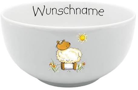Doriantrade Müslischale Kinder Porridge Schale Porzellan personalisierbar mit Wunschname Name Kindergeschirr mit Namen personalisiert (Lamm)