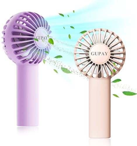 GUPAY Mini Handventilator 2 Stück, Tragbarer USB Wiederaufladbarer Ventilator mit 3 Geschwindigkeiten, Hängende Lanyard, Kleine leichte Persönliche Fan für Makeup Heim Büro Reisen (Rosa/Lila)