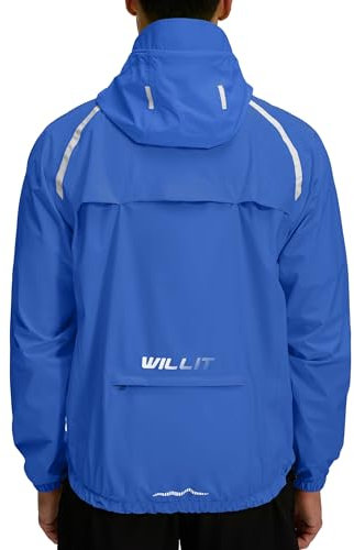 WILLIT Veste de cyclisme pour homme - Imperméable - Avec capuche - Légère - Coupe-vent - Respirante - Pliable - Pour le golf, le cyclisme, la randonnée, la course, l'extérieur, bleu, XXXL