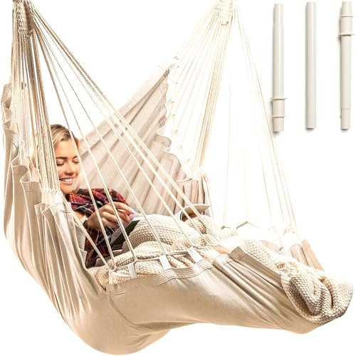 Indoor Hängematte Stuhl Schaukel - Hängende Hängematte Swing Chair - Indoor/Outdoor - Hängesessel für Schlafzimmer, Terrasse, Veranda, Schaukelstuhl Hängematte für Erwachsene - Eingebaute Fußstütze -