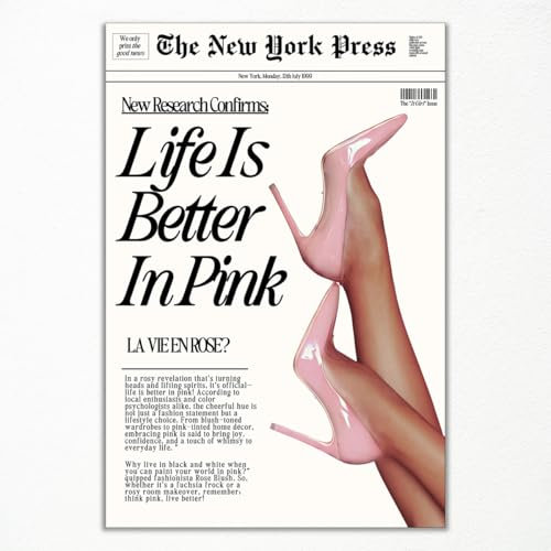 Toile murale rétro avec citation « Funny Life Is Better In Pink », image rose funky à talons hauts, décoration murale pour chambre de fille, titre d'actualité tendance, dortoir, appartement, art 30,5