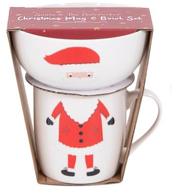 YöL Christmas Mug And Snack Bowl Set Santa Design Stocking Filler Present Secret Santa Soup Dessert