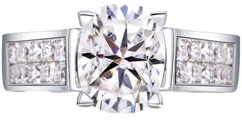 Wycian Ring Moissanite Damen, Damen Ringe Weißgold 18K Moissanit Weißgold 4CT 8X10mm Weiß Ovale Form mit Moissanit Weiß Größe 66 (21.0) für Neujahr