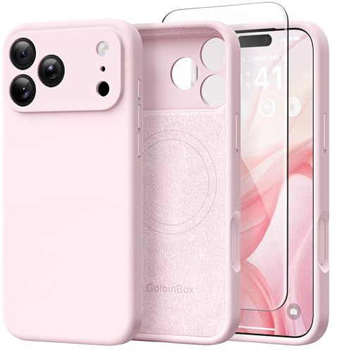 GOLBINBOX Magnetische Silikonhülle für iPhone 17 Pro, Rosa | Kompatibel mit MagSafe, Rundumschutz für Kamera, Displayschutz, stoßfeste Handyhülle mit kratzfestem Mikrofaser-Futter