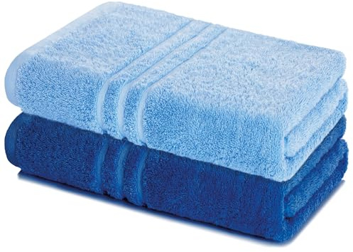 Lavea® 2er Set Saunatuch 80×200 cm - Delphinblau & Royalblau | 100% Baumwolle – Großes Saunatuch für Damen & Herren, saugstarkes Frottiertuch, weich, waschbar, Frottierserie Elena