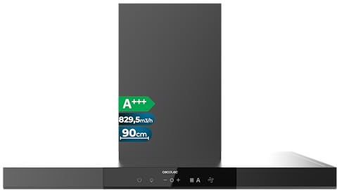 Cecotec Campana Extractora En forma de T 90 cm Bolero Flux TT 909500 Slim Dark Inox A+++. Succión 829,5 m³/h, Hand Movement Control y Doble Booster, Filtros Lavables, Clase A+++, Heat Sensor