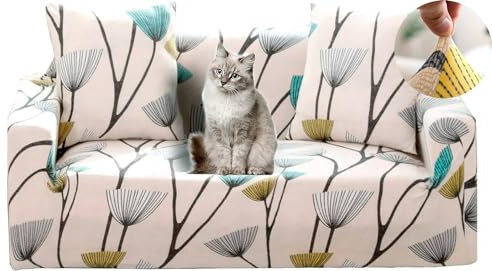 HYSENM Sofa Überwürfe 2 Sitzer 145-185 cm Elastische Stretch Sitzer Sofabezug L-Form Sofa Abdeckung Weiche Couchbezug Anti-Rutsch, Löwenzahn