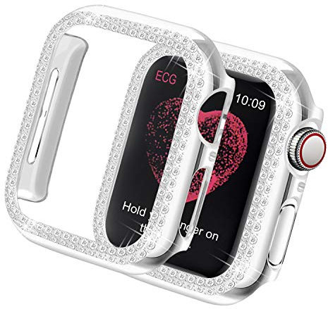 Yolovie Funda Carcasa Compatible para Apple Watch 38mm 42mm Series 3 2 1, Cubierta de la Cara Bling Crystal Diamonds Shiny Rhinestone para Bumper, Plata