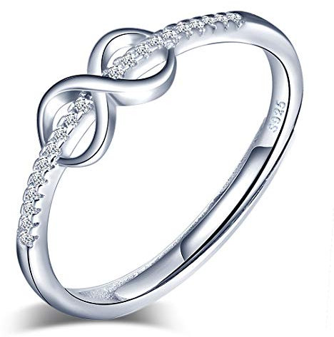 Yumilok Damen-Ring Einstellbar Jahrestag Infinity Unendlichkeit Zirkonia Partnerringe Fingerring Midi Ring Vertrauensring Silber 925 für Frauen Mädchen