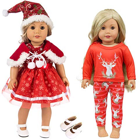 Miotlsy Kleidung zubehör Set 6 Stück Puppe Weihnachten Kleidung Outfits Pyjamas Kleider für 18 Zoll American Doll