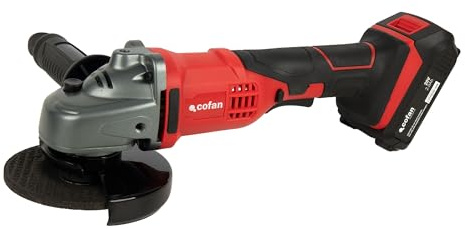 Cofan Amoladora a batería | Batería Li-ion de 20 V + Cargador incluidos | Apta para discos de ø115mm