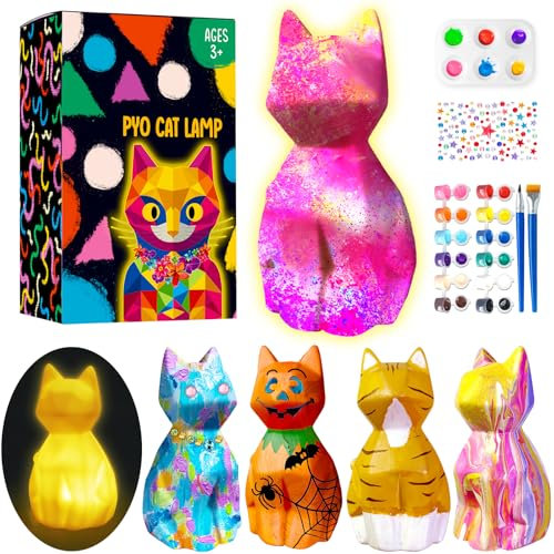 Bastelset Kinder ab 6 7 8 Jahre Geschenk Mädchen 6 7 8 9 10 Jahre Basteln Mädchen 6 7 8 9 10 Jahre Katze Spielzeug Malset für Kinder Lampe zum Bemalen Ostern Weihnachten Geburtstagsgeschenk