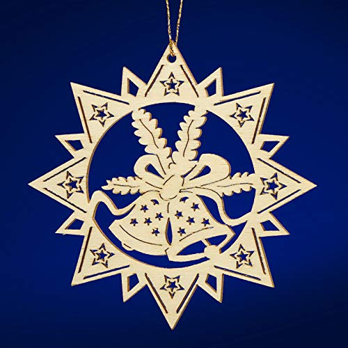 SIKORA BS-LS Traditionelle Filigrane Christbaumschmuck Holzanhänger aus nachhaltiger Herstellung - 28 Modelle wählbar, Modell:M5 Mehrzackstern Glocken D 8.8cm