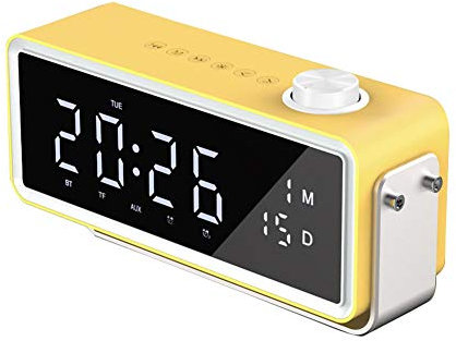 QULONG Clock Bluetooth Speaker, Dimmable Portable Dual Alarm Clock FM Radio with LED Digital Display Sleep Timer for Home Bedside Bedroom,Yellow