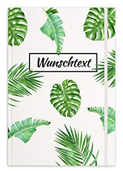 printplanet® - Notizbuch mit Name oder Text selbst gestalten - A5 Tagebuch personalisieren und bedrucken - Motiv: Palmenblätter