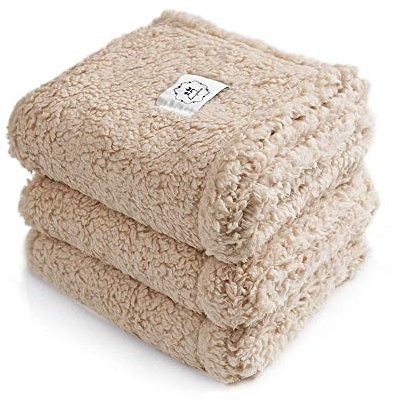 1 Pack 3 Decken Super Weich Premium Flauschig Hundedecke Katzendecke für Haustier Hunde Katze Welpe Beige S(45 * 75 cm)