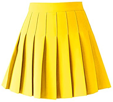 ZHANCHTONG Damen Hohe Taille A-Linie Plissee Minirock Kurz Tennisrock - Gelb - X-Groß