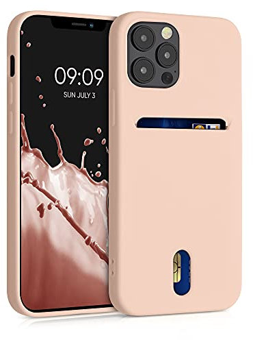 kwmobile Case Compatible with Apple iPhone 12 / iPhone 12 Pro - Soft TPU Phone Cover with Card Holder and Silicone Finish - Dusty Pink
