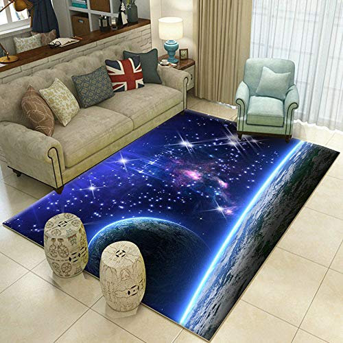 3D Universum Earth Planet Star Galaxis Mond Teppich Für Schlafzimmer Kinderzimmer Wohnzimmer im Freien Balkon Terrasse, Matten für Küche Krabbelmatte Modern Dünne Kinderteppiche (A,100 x160 cm)