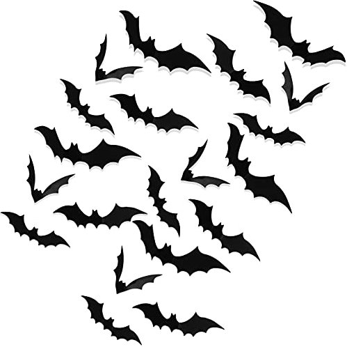 24 Stücke 3D Fledermaus Aufkleber Halloween Fledermaus Aufkleber Unheimlich Fledermaus Wandtattoo Aufkleber Halloween Zubehör Kit, 4 Verschiedene Größen für Halloween Dekoration, Schwarz