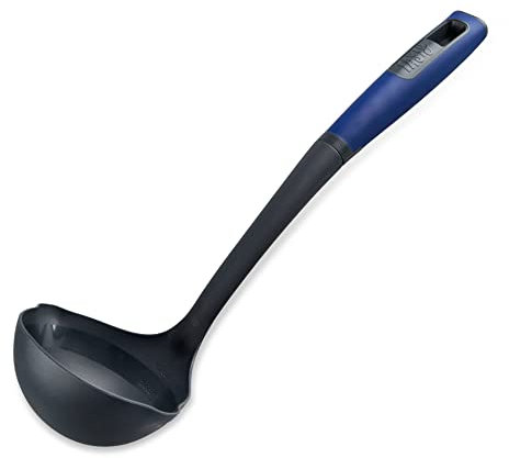 Tasty Everyday Soup Ladle for Left & Right Handed Users, Soft-touch Handle Soup Spoon for Cooking & Serving Soup, Spoon Ladle with Measurements, Kitchen Utensil, Colours: Dark Blue & Grey
