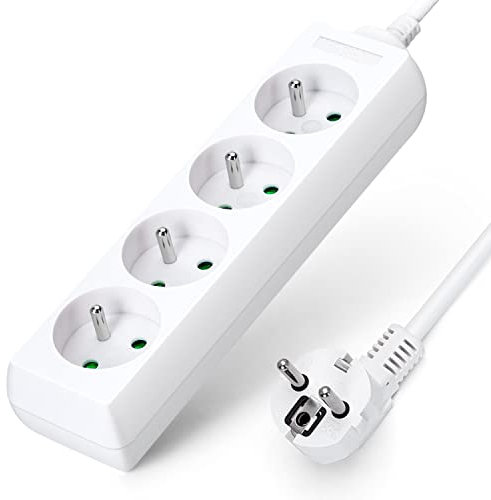 Aigostar - Multiprises 4 Prises 16A 2P + E Extension D'alimentation de 3 Mètre Câble et Sécurité Enfant Blanc