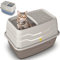 Cat Centre Katzenklo Mit Deckel XL Hop-In Katzentoilette Mit Hohem Rand Top Entry Jump-In Einstieg Oben Mit Abdeckung Für Große Katzen Beige 56 x 40 x 38 cm