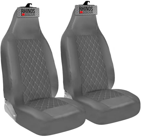 rhinos autostyling FOR Dacia Duster (2013-2018) - Premium Luxury Car Seat Covers - Grey Quilted Diamond Leather - 2 x Fronts
