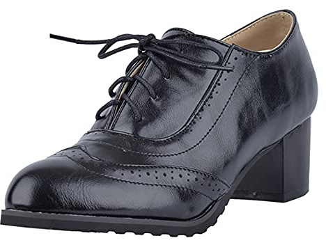 CHICMARK Damen-Schnürpumps mit Runder Schuhspitze und Blockabsatz (Black, 39 EU)