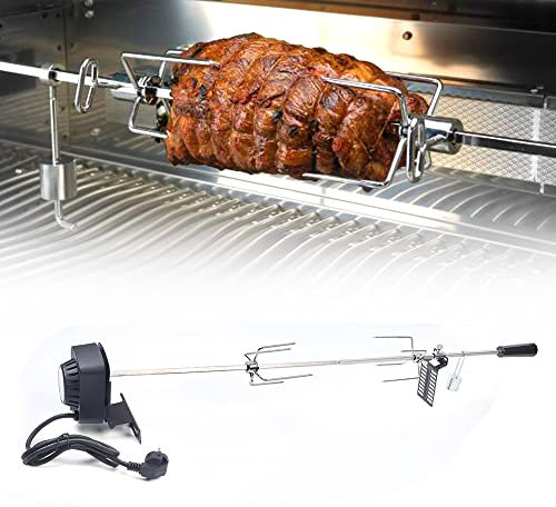 WSIKGHU Rotisserie Moteur en Acier Inoxydable - Piquet Rotatif - Broche à Viande - pour Barbecue - avec Embout pour Barbecue - Pipe à gaz - pour Jardin - 80 cm - Brochette rotative