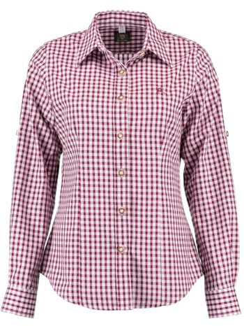 OS Trachten Damen Bluse Langarm Trachtenbluse mit Liegekragen Qorru