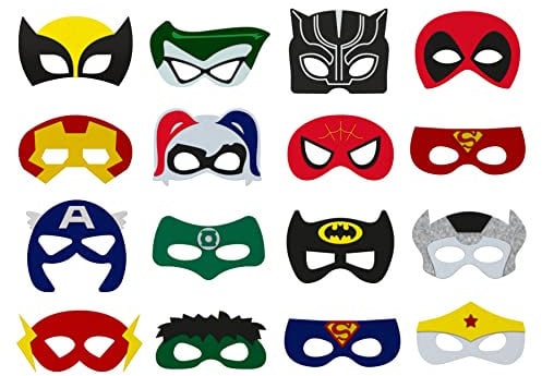 Playcrate Kids Superhero Masks 16 different Hero Super Costume Masks - Party Bag fillers Boys & Girls