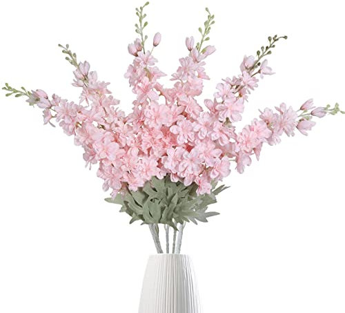 IPOPU Künstliche Ritterspornblumen, künstliche Rittersporn, künstliche Blumen mit Stielen, echtes Aussehen, Kunstblumen, Kunstblumen, Kunstblumen, künstliche Blumen, Para Decoracion, Rosa, 6 Stück