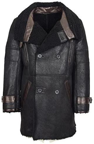 Divergent Retail DR118 Herren Winter Schaffell Mantel schwarz, Schwarz , XXXL