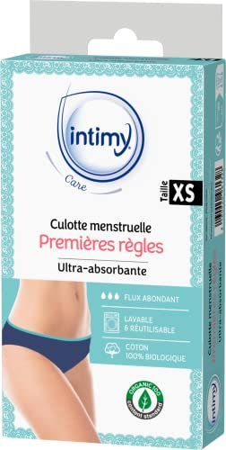 INTIMY CARE - Culotte Menstruelle Premières Règles - Taille XS - Culotte Menstruelle Ultra-Absorbante, Lavable & Réutilisable, Tissu en contact avec la peau composé à 95% de coton biologique