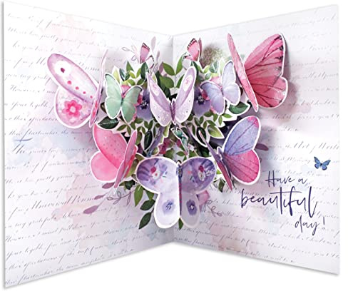 Pop Out Happy Birthday Floral Butterflies Card Just WOW! Pop Up 3D Greeting Card
