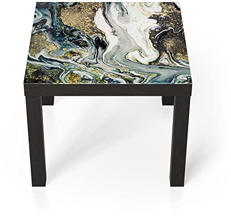 DEQORI Glastisch | schwarz klein 55x55 cm | Motiv Flüssiger Marmoreffekt | ausgefallener Beistelltisch aus Glas | Hochglanz Couchtisch fürs Wohnzimmer | moderner Couch Tisch mit Design
