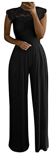 RMBLYfeiye Jumpsuit Damen Lang V-Ausschnitt Einfarbiges Kurzarm Jumpsuit Mit Gürtel Hohe Taille Tailliert Tunika Jumpsuit Business Hosenanzug Jumpsuit Damen Elegant Für Hochzeit