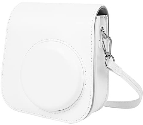 Zunate Camera Bag, PU Leather Protective Case with Shoulder Strap Candy Color for Polaroid Camera for Fujifilm Instax Mini 8/8+ / 9(White)