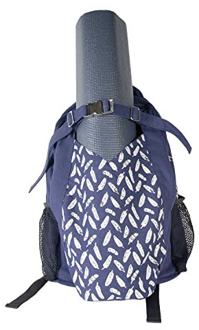 Yoga-Mad Yoga Mat Bag Backpack | Cotton Outer Rucksack | Ideal Yoga Mat Carrier for Commuters and General Travel | Various Storage Compartments Yoga Mat Not Included (Blue)