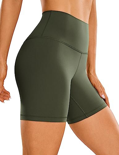 CRZ YOGA Womens Butterluxe 6'' Yoga Shorts - High Waisted Workout Gym Leggings Running Spandex Biker Shorts Olive Green 10