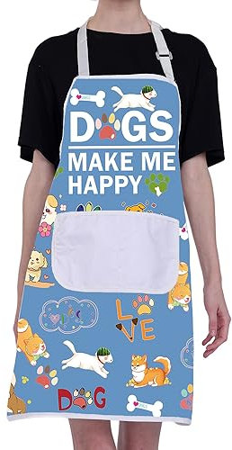 BNQL Fellpflegeschürze – niedliche wasserdichte Kochschürze für Hunde und Welpen – Trainer Groomer Geschenke – Hunde machen mich glücklich, Dogs Make Me Happy Blue, L