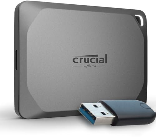 Crucial X9 Pro 4TB Portable SSD Festplatte mit USB-A Adapter, bis zu 1050MB/s Lesen/Schreiben, , Wasser- und Staubgeschützt (IP55), Externe SSD, USB-C 3.2 - CT4000X9PROSSD902